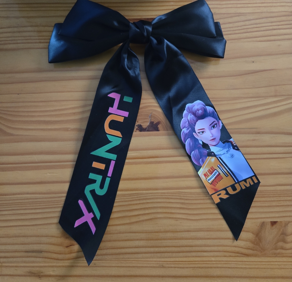 Kpop Inspired Graphic Print Black Satin Hair Bow
